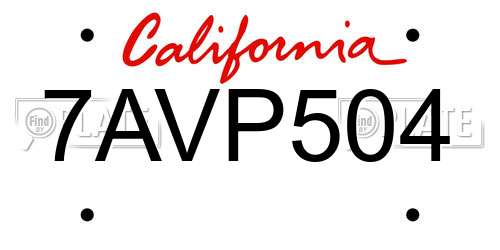 7AVP504 California License Plate