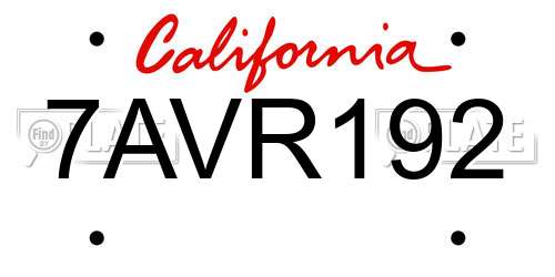 7AVR192 California License Plate