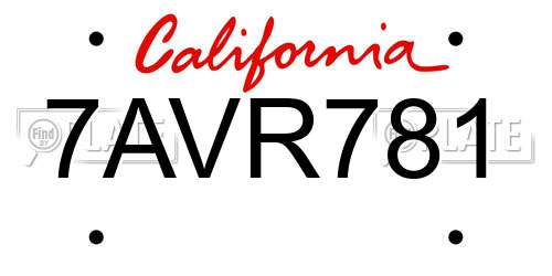 7AVR781 California License Plate