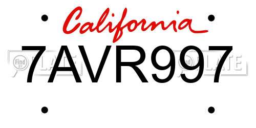7AVR997 California License Plate