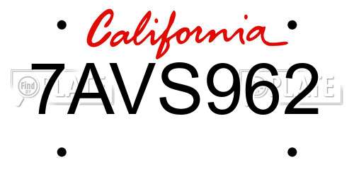7AVS962 California License Plate