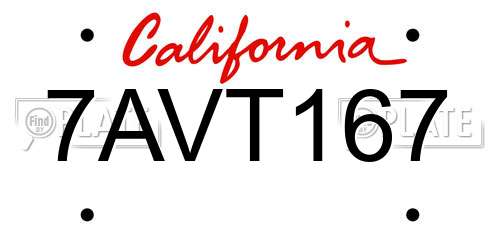 7AVT167 California License Plate