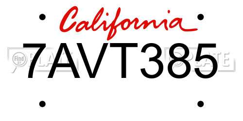 7AVT385 California License Plate