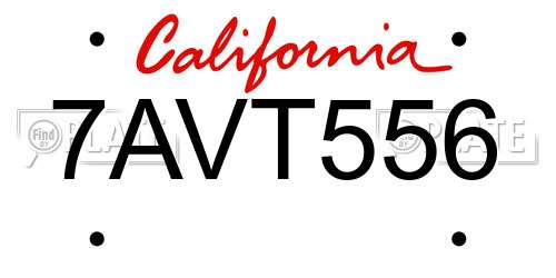 7AVT556 California License Plate