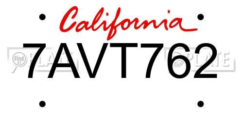 7AVT762 California License Plate