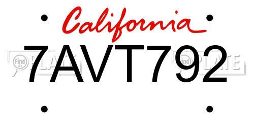 7AVT792 California License Plate
