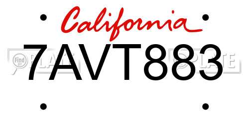 7AVT883 California License Plate