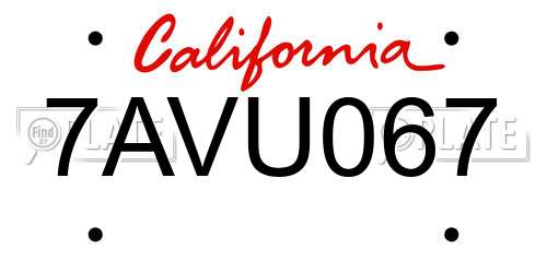 7AVU067 California License Plate