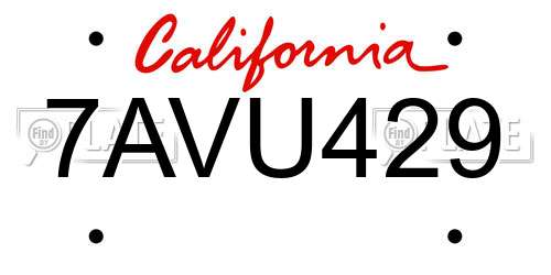 7AVU429 California License Plate