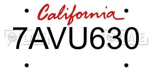 7AVU630 California License Plate