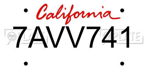 7AVV741 California License Plate