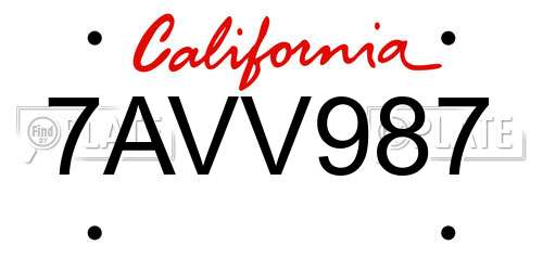 7AVV987 California License Plate