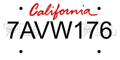 7AVW176 California License Plate