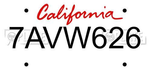 7AVW626 California License Plate