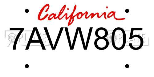 7AVW805 California License Plate