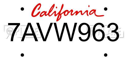 7AVW963 California License Plate