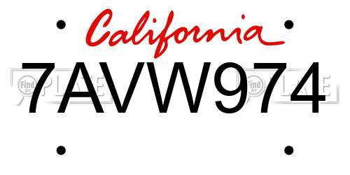 7AVW974 California License Plate