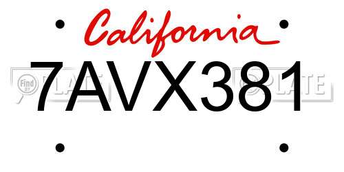 7AVX381 California License Plate
