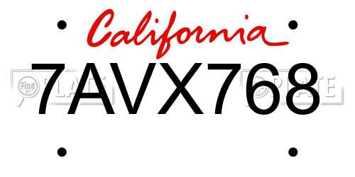 7AVX768 California License Plate