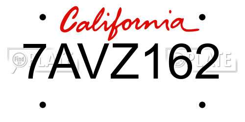 7AVZ162 California License Plate