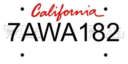 7AWA182 California License Plate