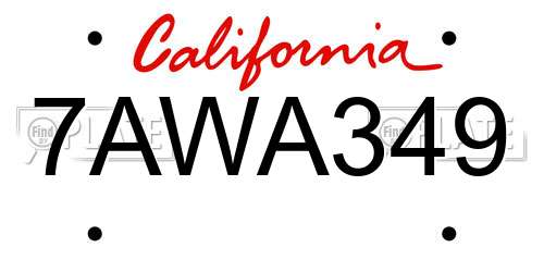 7AWA349 California License Plate
