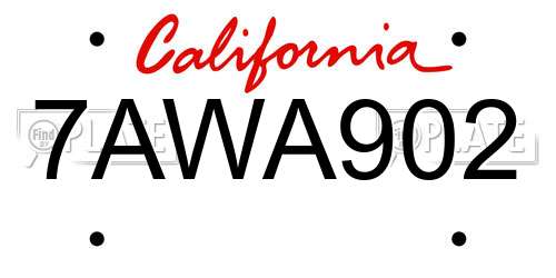 7AWA902 California License Plate