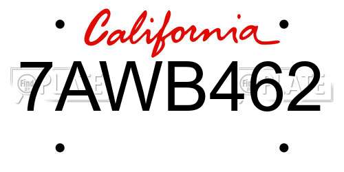 7AWB462 California License Plate