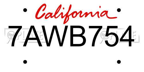 7AWB754 California License Plate