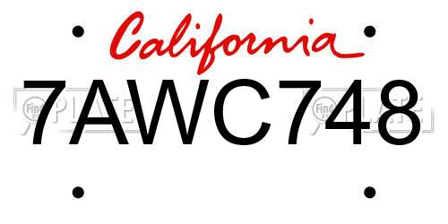 7AWC748 California License Plate
