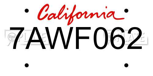 7AWF062 California License Plate