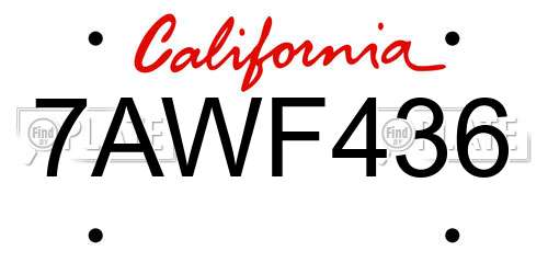 7AWF436 California License Plate