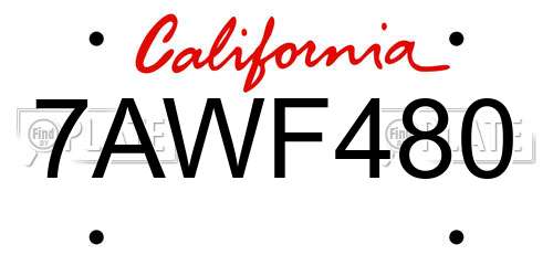 7AWF480 California License Plate
