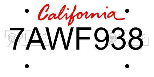 7AWF938 California License Plate