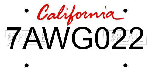 7AWG022 California License Plate