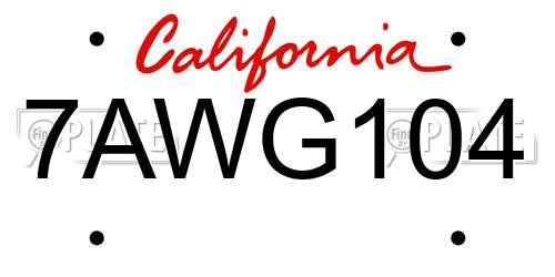 7AWG104 California License Plate