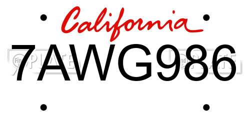 7AWG986 California License Plate