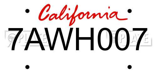 7AWH007 California License Plate