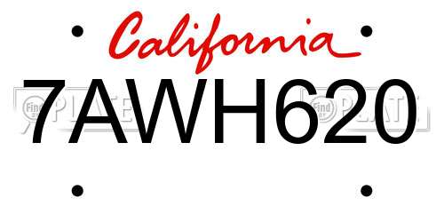 7AWH620 California License Plate