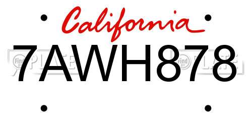 7AWH878 California License Plate