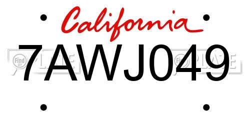 7AWJ049 California License Plate