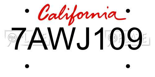 7AWJ109 California License Plate