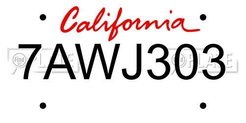 7AWJ303 California License Plate