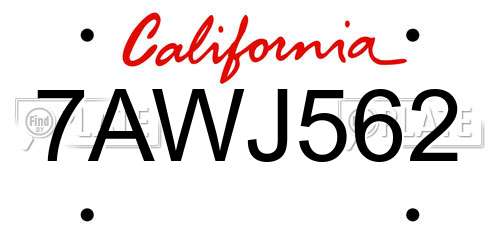 7AWJ562 California License Plate