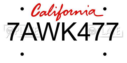 7AWK477 California License Plate