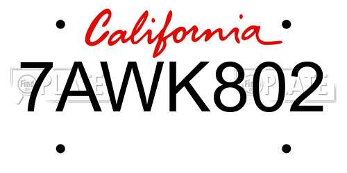 7AWK802 California License Plate