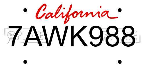 7AWK988 California License Plate