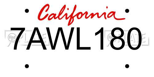 7AWL180 California License Plate