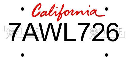 7AWL726 California License Plate