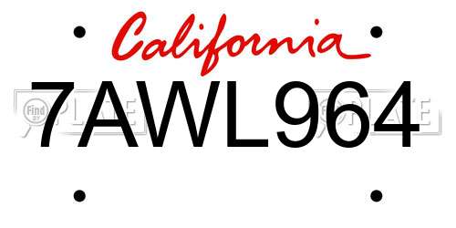 7AWL964 California License Plate